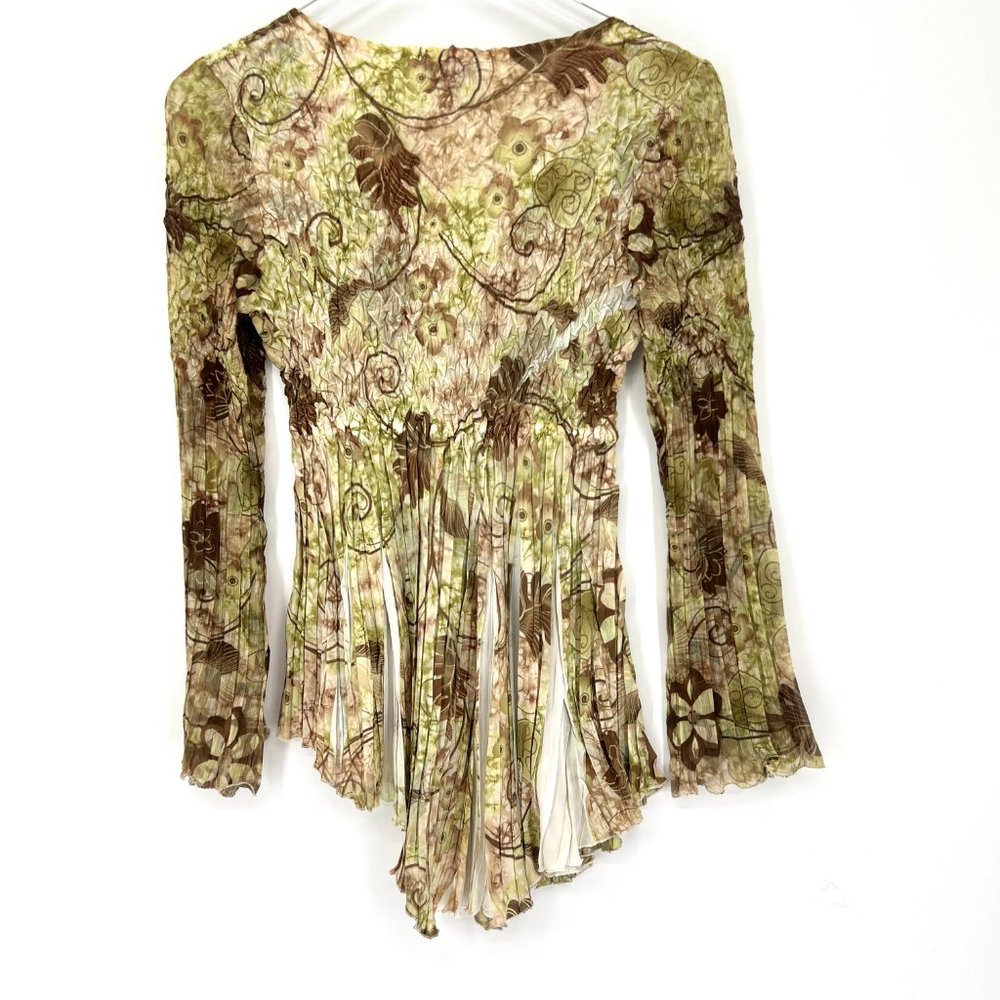 Komarov Crinkle Asymmetric Floral Print Tunic Long Sleeve Blouse Size Small - Picture 5 of 9